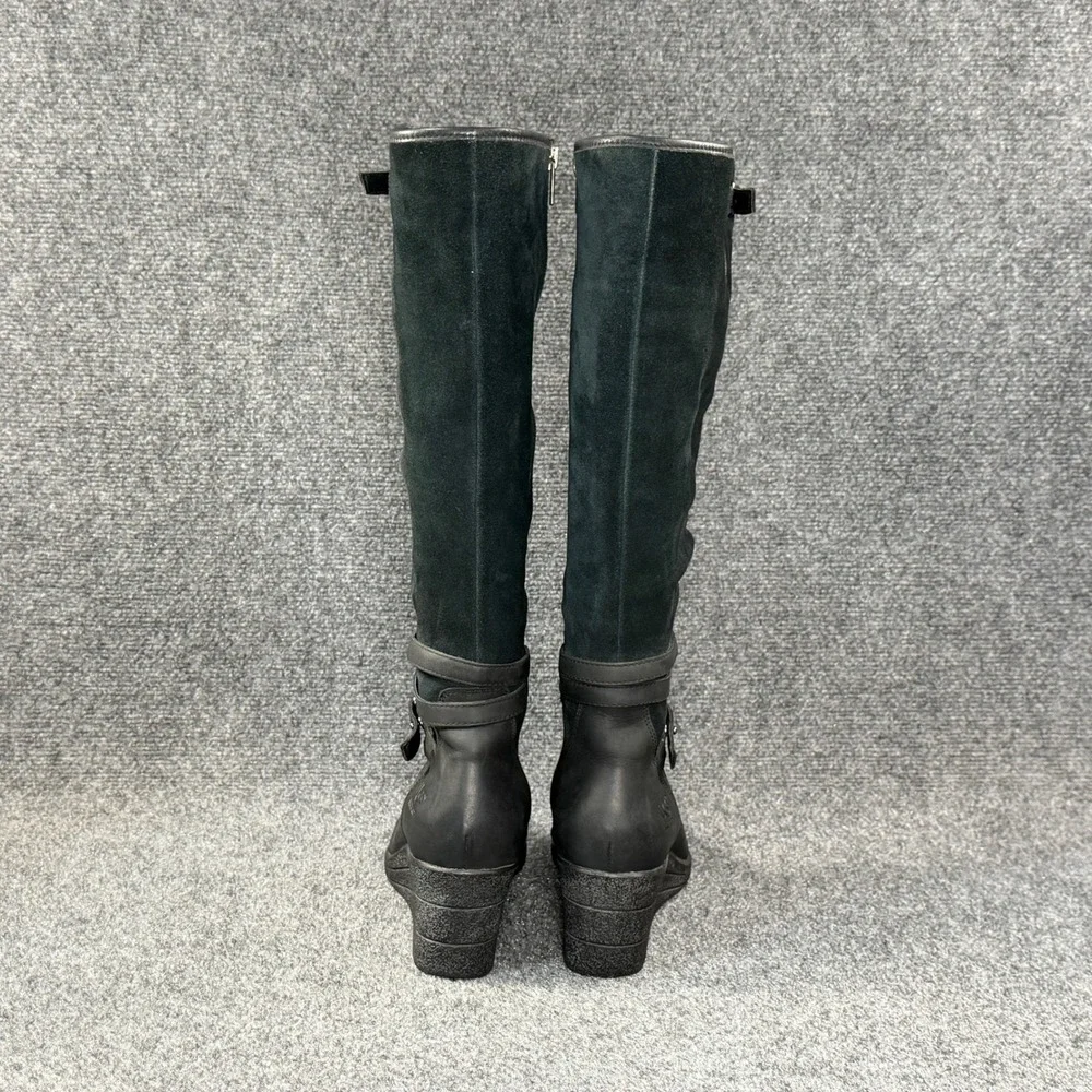 UGG Lesley Wedge Knee High Boots Women's 9 Black Suede Leather Tall Strap Buckle